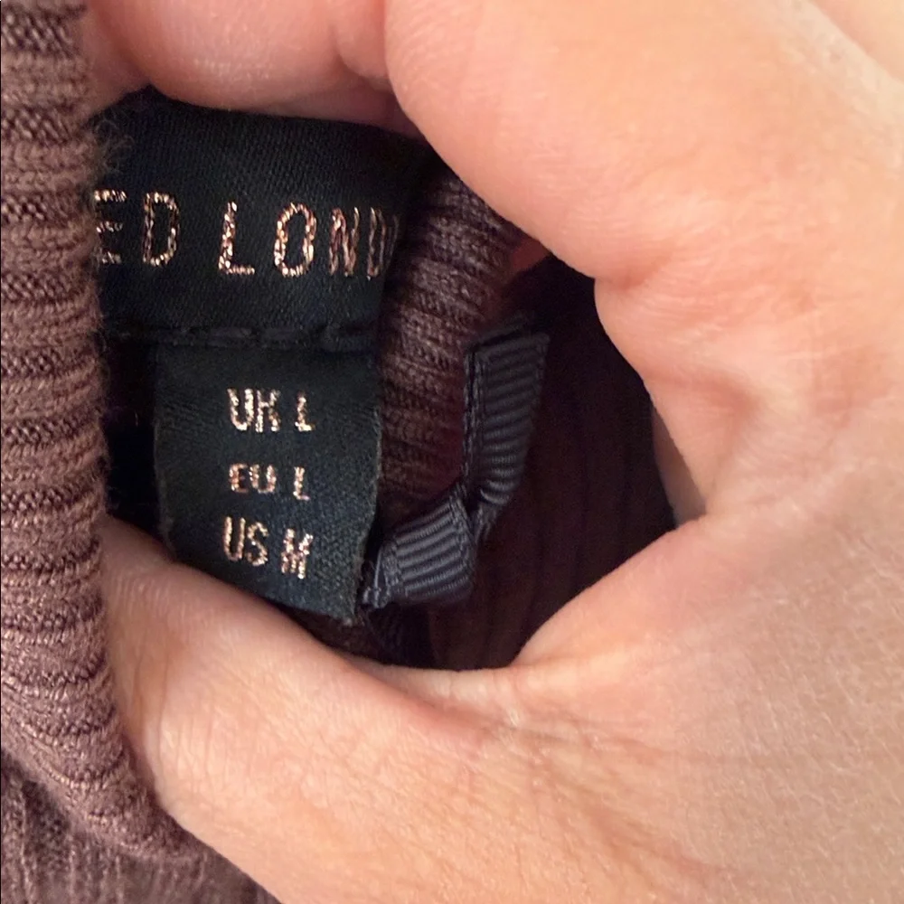 QED London Long Sleeve Ribbed Dress in Brown - Picture 2 of 5